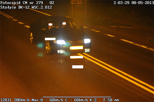 Prędkość dopuszczalna: 60 km/h, prędkość zarejestrowana: 200 km/h