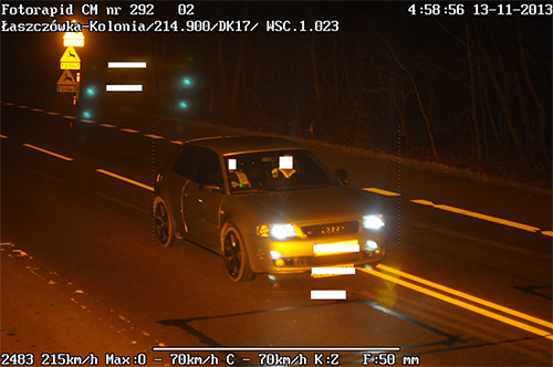 Prędkość dopuszczalna: 70 km/h, prędkość zarejestrowana: 215 km/h